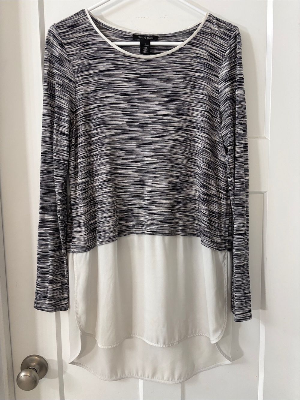 WHBM ✨ Women's Black & White Layered Long-Sleeve Tunic Top